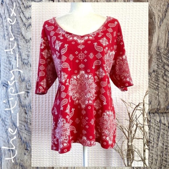 Karen Scott Tops - Karen Scott Bandana Print Short Sleeve Tee 2X